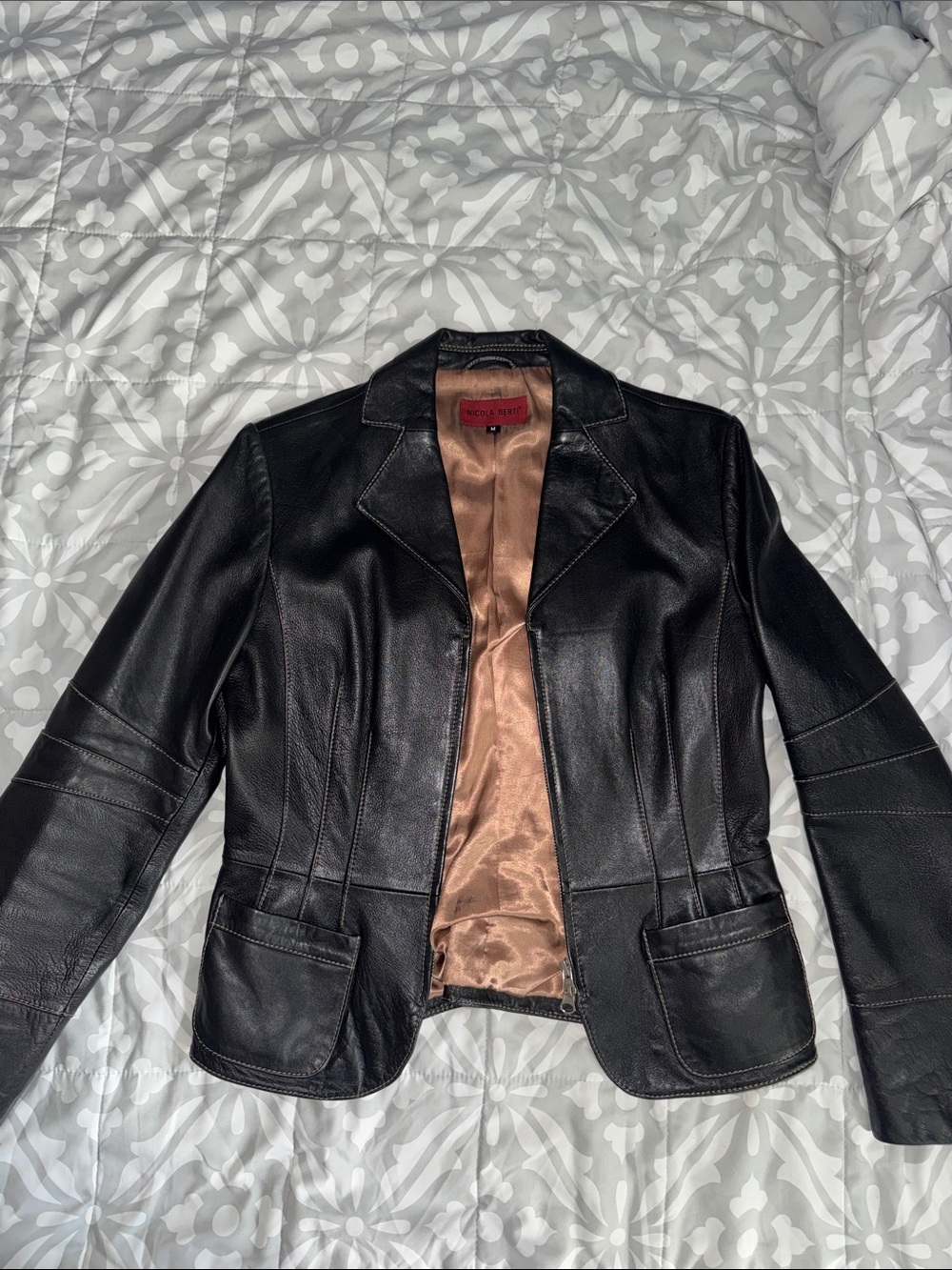 Women’s Black Leather Jacket by Nicola Berti - Tailored Blazer Style